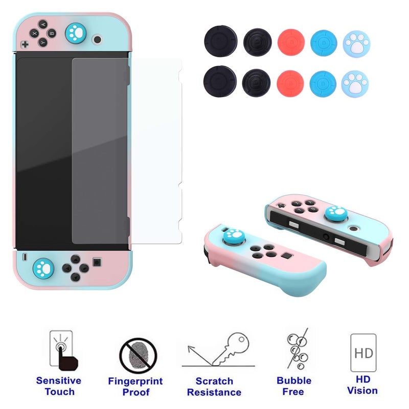 COMCOOL Dockable Case for Nintendo Switch Oled - [9 FT Military Grade Drop Protection] [with Tempered Glass Screen Protector and Thumb Grips] Protective Cover for Nintendo Switch Oled - Pink Blue - Image 4